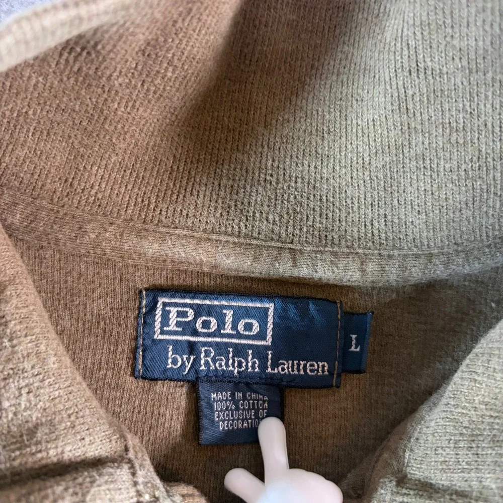 Polo Ralph Lauren Mens Large Olive Green 1/4 Zip Cotton Knit Pullover Sweater